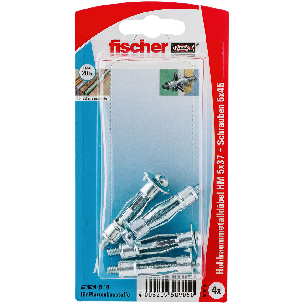 Fischer - Hohlraum-Metalldübel HM 5 x 37 S mit metrischer Schraube 4 Stück - 50905